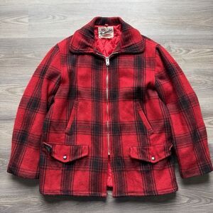 VTG 70s Monterey Club Sportswear Red Plaid Wool Jacket Hunting Quilt Lined 42